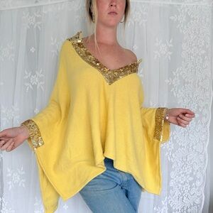 Y2K Bebe Yellow Sequin Trim Poncho Top